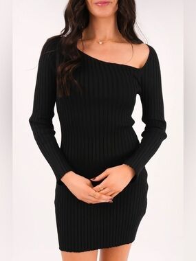 H&M Fitted Long Sleeve Mini Dress Black & Red Medium NWT